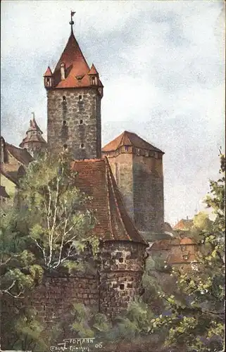 Nuernberg Luginsland mit fuenfeckigem Turm Kuenstlerkarte Kat. Nuernberg