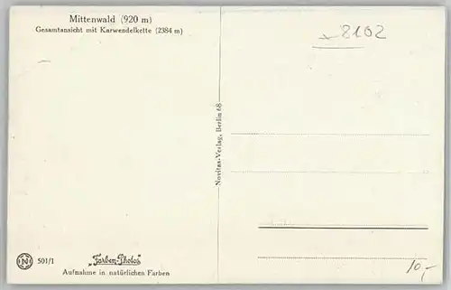 Mittenwald Bayern Mittenwald  ungelaufen ca. 1920 / Mittenwald /Garmisch-Partenkirchen LKR