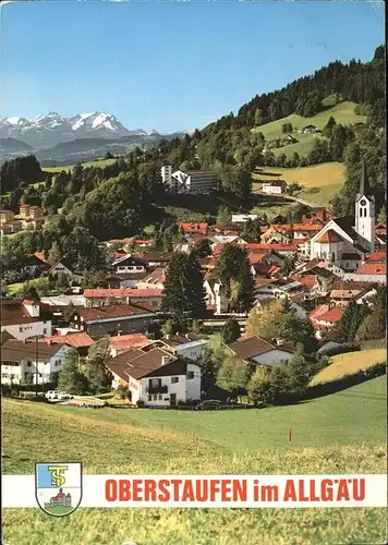 Oberstaufen Panorama mit Bergen Allgaeu Wappen Kat. Oberstaufen