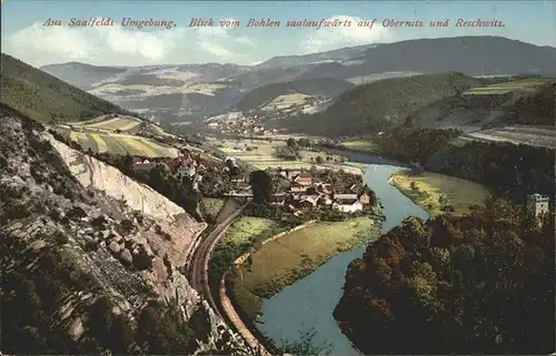 Saalfeld Saale Blick ins Saaletal mit Obernitz und Reschwitz Kat. Saalfeld