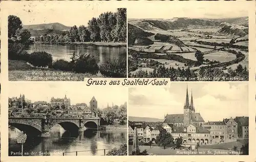 Saalfeld Saale Saale mit Kulm Saaletal Bruecke Marktplatz Johanniskirche Kat. Saalfeld