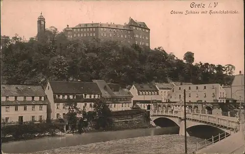 Greiz Thueringen Oberes Schloss mit Heinrichsbruecke Kat. Greiz