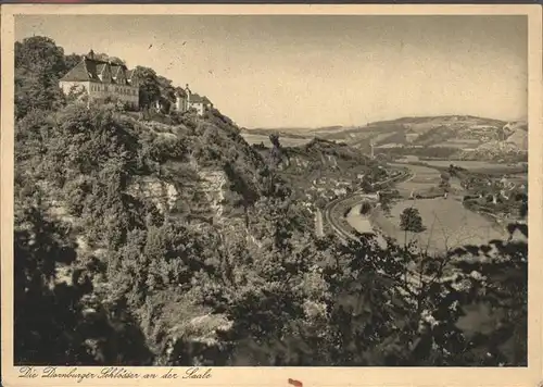 Dornburg Saale Blick ins Saaletal mit den drei Schloessern Kat. Dornburg Saale