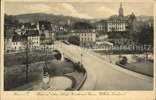 Greiz Thueringen Unteres Schloss Bruecke Kaiser Wilhelm Denkmal Kat. Greiz