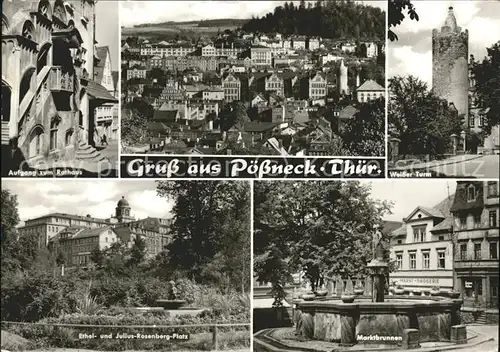 Poessneck Weisser Turm Rathaus Marktbrunnen Ethel und Julius Rosenberg Platz Kat. Poessneck