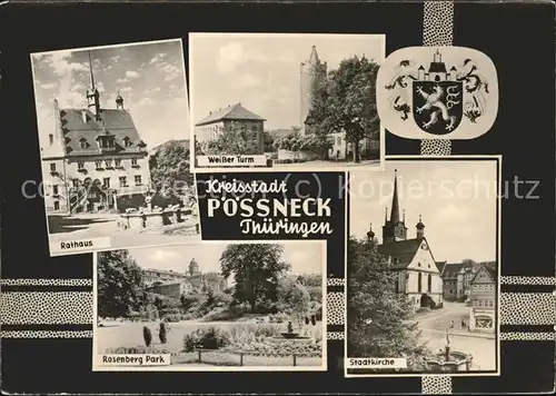 Poessneck Rathaus Rosenberg Park Stadtkirche Weisser Turm Kat. Poessneck