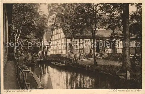 Luebbenau Spreewald Partie am Graben Wasserstrasse Kahn Kat. Luebbenau