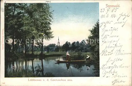 Luebbenau Spreewald Blick von der Goroschoa Wasserstrasse Kahn Kirche Kat. Luebbenau