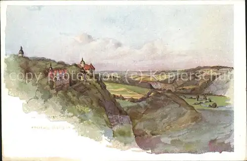 Dornburg Saale 3 Schloesser Aquarell v. W. Hartwig Kat. Dornburg Saale