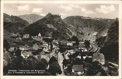 Altenahr Panorama mit Burgruine Are 3 Tunnels Schwarzes Kreuz Kat. Altenahr