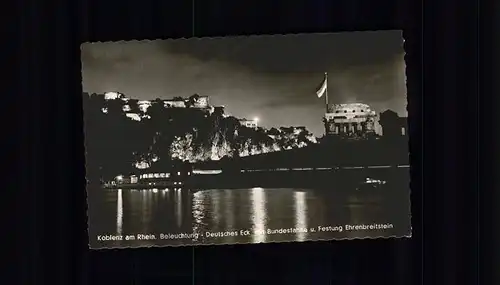 Koblenz Rhein Deutsches Eck Ehrenbreitstein bei Nacht Kat. Koblenz