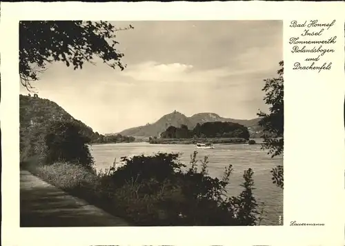 Bad Honnef Rheinpanorama mit Insel Nonnenwerth Rolandsbogen Drachenfels Kat. Bad Honnef