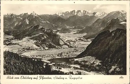 Pfronten Blick vom Edelsberg mit Saeuling und Zugspitze Kat. Pfronten