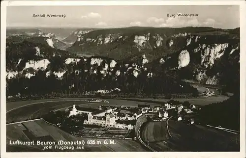 Beuron Donautal Fliegeraufnahme mit Schloss Werenwag und Burg Wildenstein / Beuron /Sigmaringen LKR