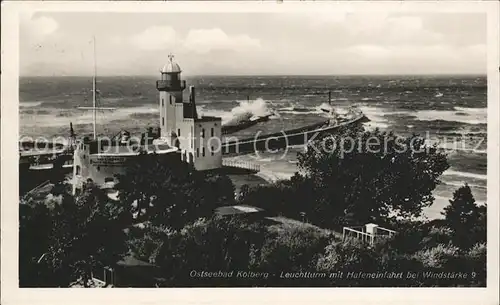 Kolberg Ostseebad Kolobrzeg Leuchtturm Hafeneinfahrt Windstaerke 9 / Kolobrzeg /Kolobrzeg