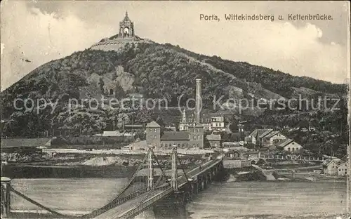 Porta Westfalica Kaiser Wilhelm Denkmal Wittekindsberg und Kettenbruecke Kat. Porta Westfalica