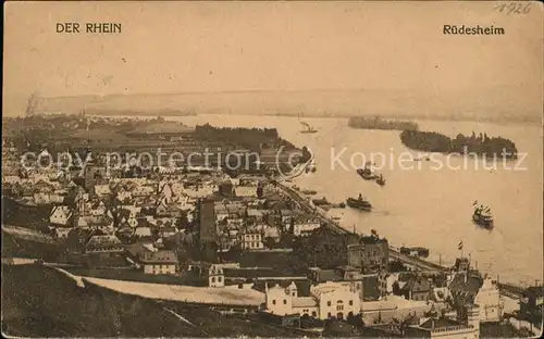 Ruedesheim Blick ueber den Rhein Schiff Insel Kat. Ruedesheim am Rhein