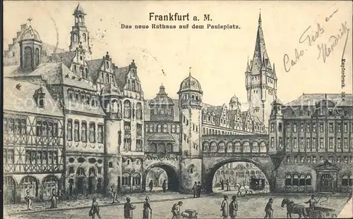 Frankfurt Main Neues Rathaus Paulsplatz Turm Pferdefuhrwerk Ideal Kupferdruck Postkarte No. 59 Kat. Frankfurt am Main