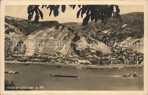 Assmannshausen Gesamtansicht Kahn Binnenschifffahrt Weinberge / Ruedesheim am Rhein /