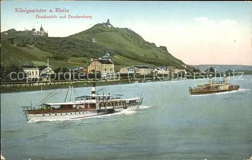 Koenigswinter mit Burgruine Drachenfels Schloss Drachenburg Dampfer Kat. Koenigswinter