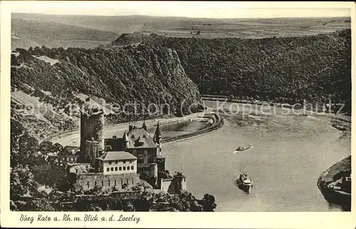 St Goarshausen Burg Katz mit Blick zur Loreley Kat. Sankt Goarshausen