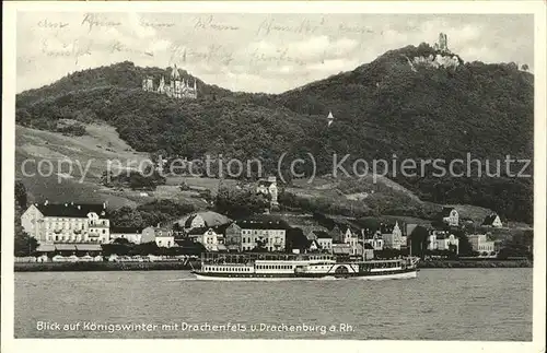 Koenigswinter mit Blick auf Drachenfels und Drachenburg Kat. Koenigswinter