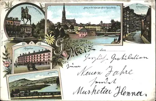 wx38586 Metz Moselle Lothringen Metz Kaiser Wilhelm Denkmal Kriegsschule Kanone St. Quentin Gerbergraben Litho x Kategorie. Metz Alte Ansichtskarten