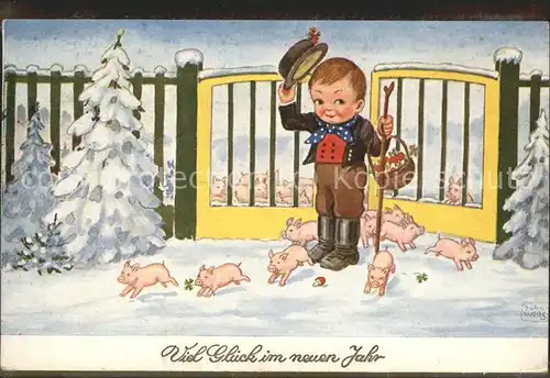 Neujahr Schweine Kind / Greetings /