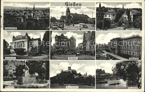 Giessen Lahn Gesamtansicht Bahnhof Frankfurterstr Stadttheater Marktplatz Universitaet Ehrenmal Burg Gleiberg Badeanstalt / Giessen /Giessen LKR