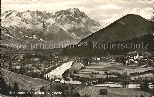 Eschenlohe Panorama Loisach Bruecke Zugspitze Kat. Eschenlohe