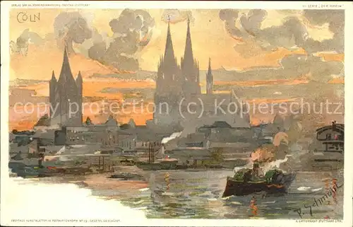 Koeln Rhein Blick zum Dom (Kuenstlerkarte v.P.Schmohl) Kat. Koeln