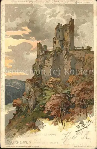 Drachenfels Burgruine Kuenstlerkarte Kat. Koenigswinter