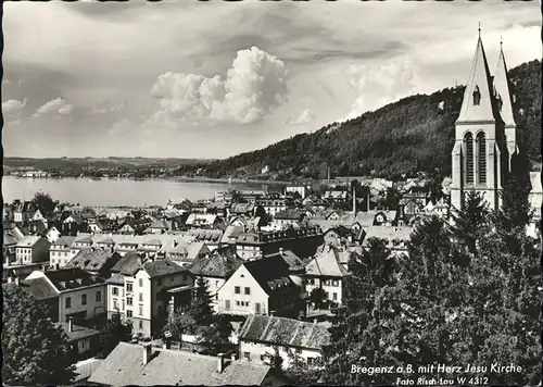 Bregenz Vorarlberg Teilansicht mit Herz Jesu Kirche Bodensee Kat. Bregenz