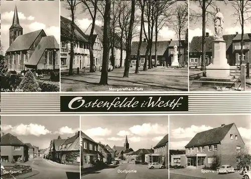 Ostenfelde Oelde Katholische Kirche Margarethen Platz Denkmal St. Margaretha Dorfpartie Sparkasse Kat. Ennigerloh