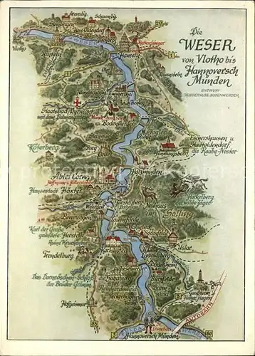 Vlotho Die Weser von Vlotho bis Hannoversch Muenden Landkarte Kat. Vlotho