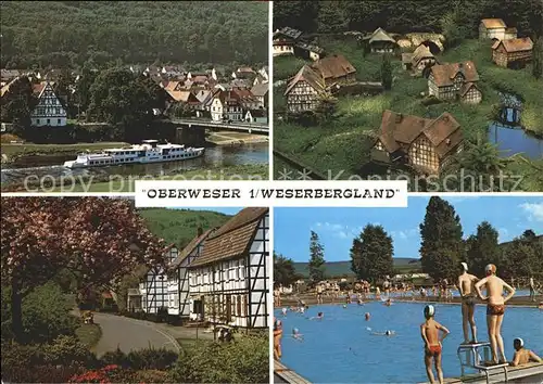 Oberweser Hessen Faehrschiff Weser Bruecke Strassenpartie Schwimmbad Miniatur Wassermuehlen Freilichtmuseum Kat. Oberweser