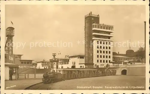 Duesseldorf Feuerwehrturm mit Liliputbahn Kat. Duesseldorf