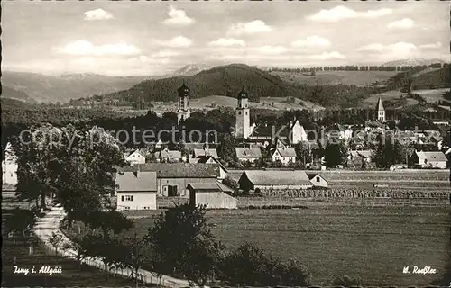 Isny Allgaeu Ortsansicht mit Kirchen Alpenblick Kat. Isny im Allgaeu