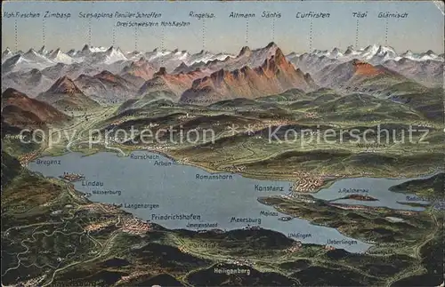 Konstanz Bodenseepanorama mit seinen vielen Orten u.Staedten Kat. Konstanz