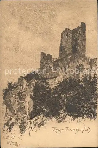 Drachenfels Ruine Kuenstlerkarte Kat. Koenigswinter