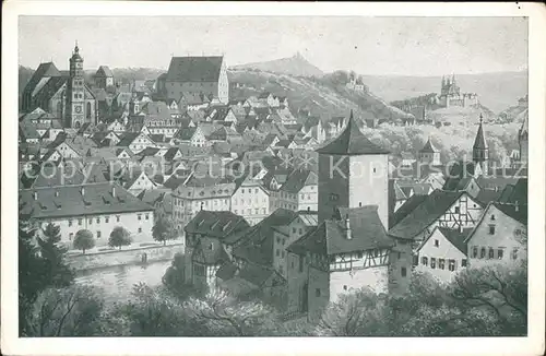 Schwaebisch Hall Blick vom Schoeneck nach Zeichnung von Kunstmaler Schmidt Kuenstlerkarte Kat. Schwaebisch Hall