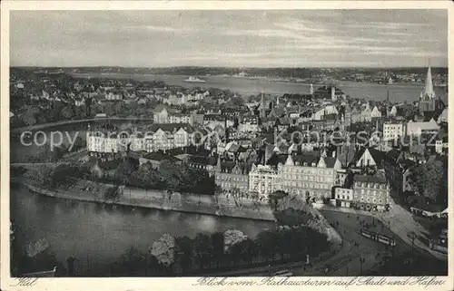 Kiel Blick auf Stadt und Hafen vom Rathausturm Kat. Kiel