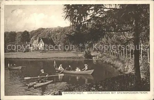 Darmstadt Oberwaldhaus mit Steinbruecker Teich Bootspartie Kat. Darmstadt