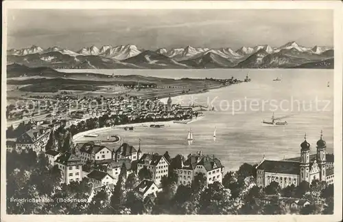 Friedrichshafen Bodensee Panorama mit Alpen Schlosskirche Kat. Friedrichshafen