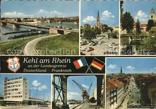 Kehl Rhein Europabruecke Landesgrenze Deutschland Frankreich Rheinhafen Marktplatz Stadtweiher Kat. Kehl