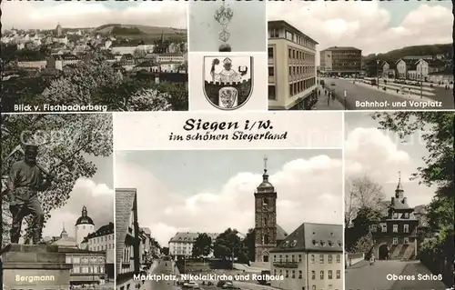 Siegen Westfalen vom Fischerbacherberg Bahnhof Vorplatz Bergmann Marktplatz Nikolaikirche und Rathaus Oberes Schloss / Siegen /Siegen-Wittgenstein LKR