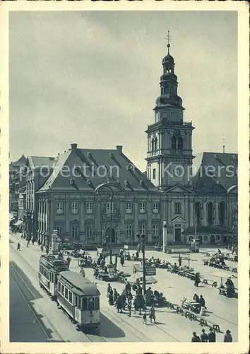 Strassenbahn Mannheim Markt mit altem Rathaus Kat. Strassenbahn