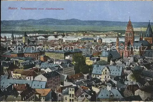 Mainz Rhein Totalansicht Blick vom Stephansturm Dom Rhein Bruecke / Mainz Rhein /Mainz Stadtkreis