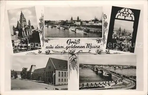 Mainz Rhein Dom Gutenberg Denkmal Rheinschifffahrt Stephansturm Universitaet Strassenbruecke / Mainz Rhein /Mainz Stadtkreis