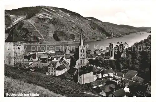 Bacharach Rhein Ortsansicht mit Kirche Turm Wernerkapelle Kat. Bacharach